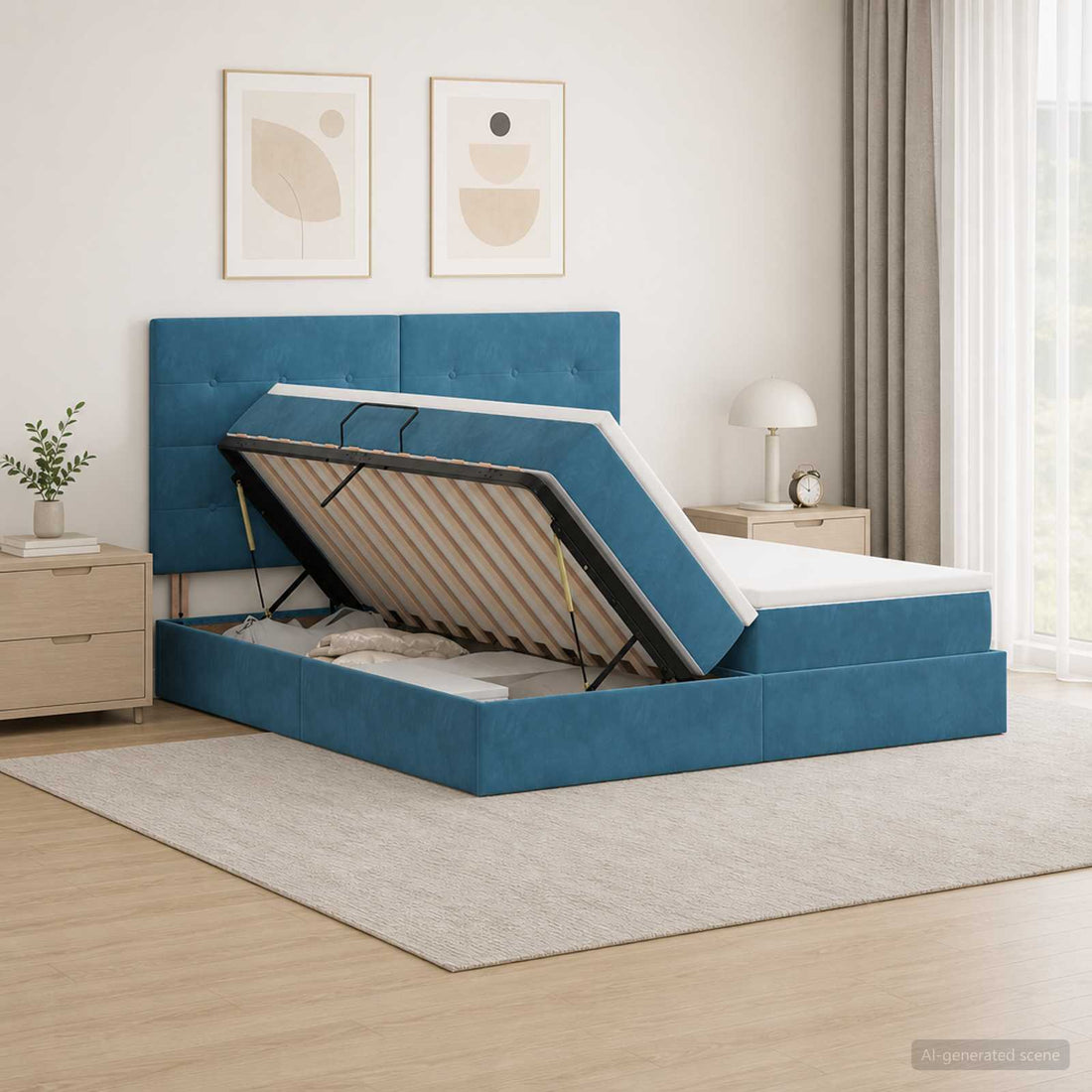 vidaXL Cama con almacenamiento Azul Oscuro 180 x 200 cm Terciopelo