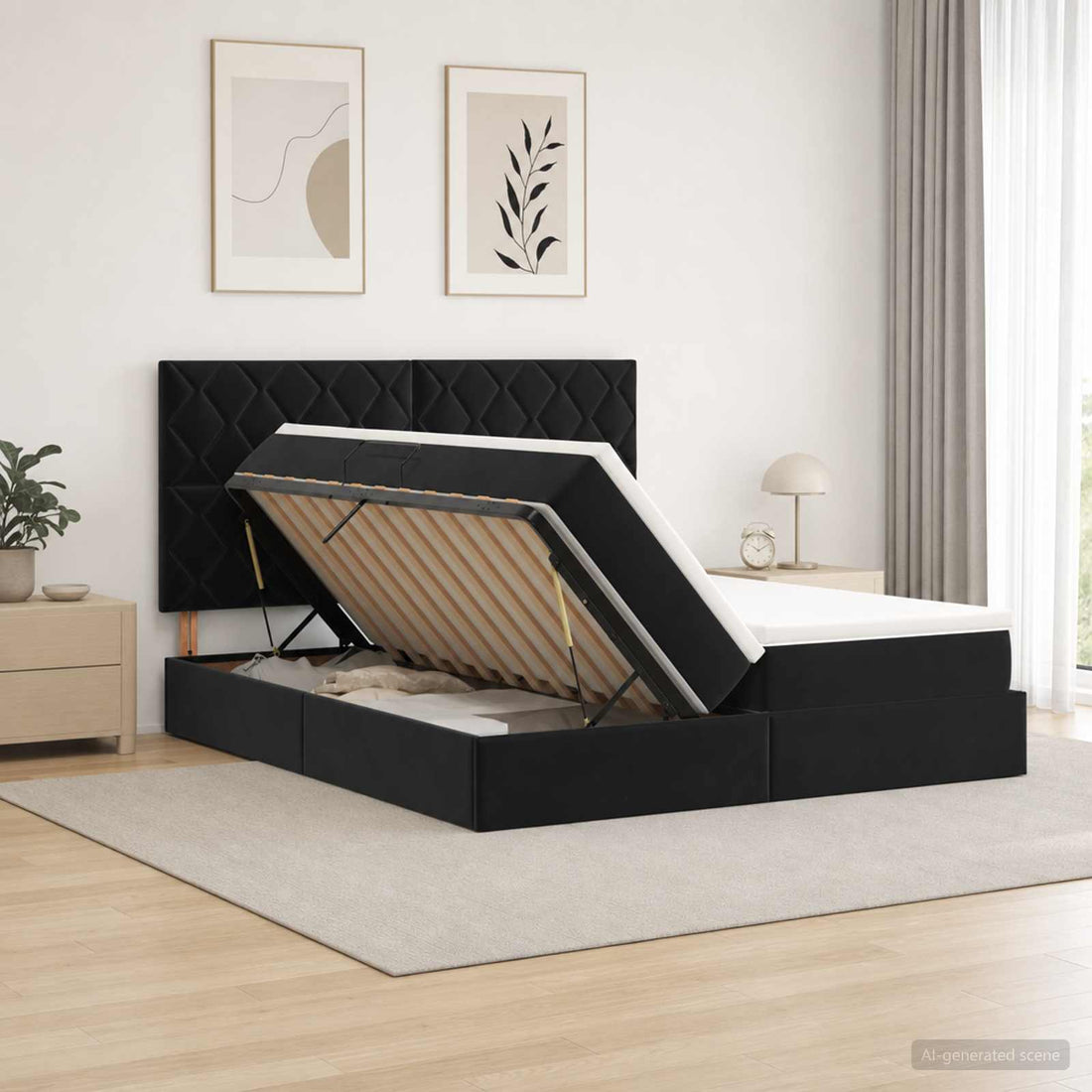 vidaXL Cama con almacenamiento Negro 200 x 200 cm Terciopelo