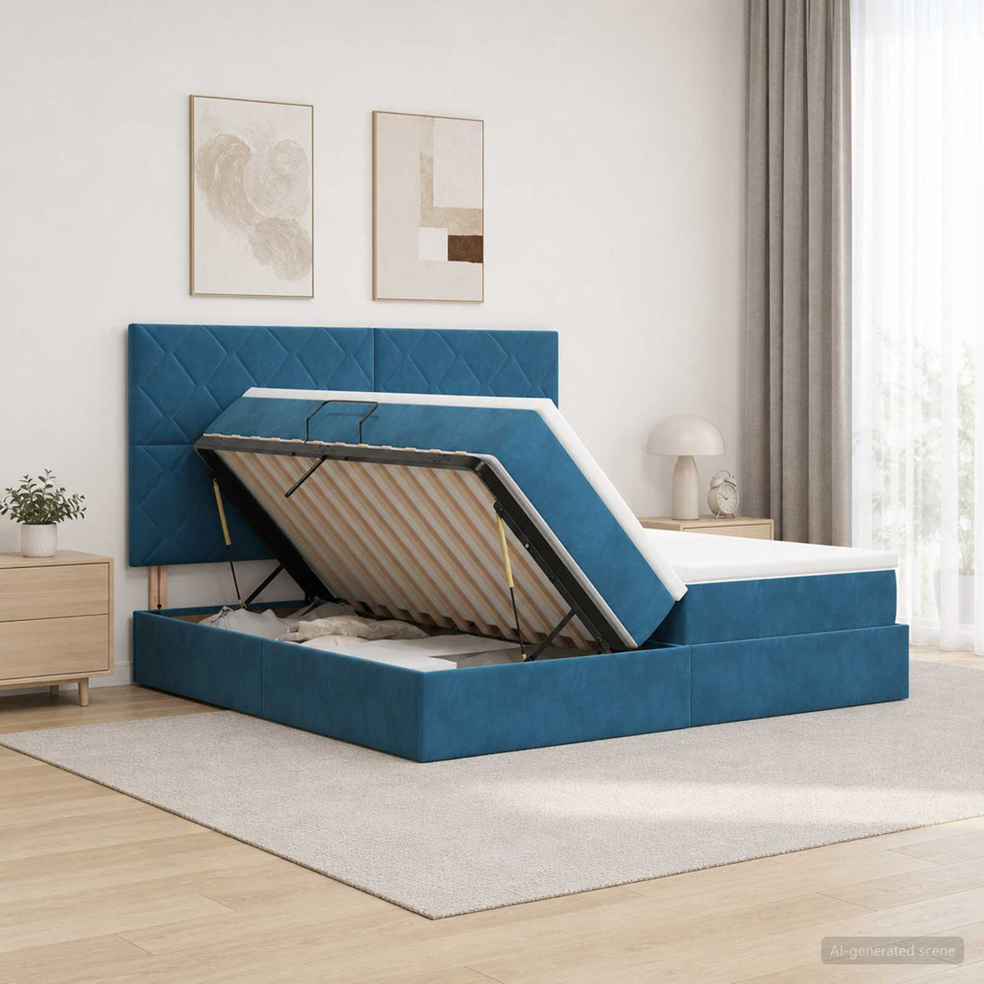 vidaXL Cama con almacenamiento Azul Oscuro 180 x 200 cm Terciopelo