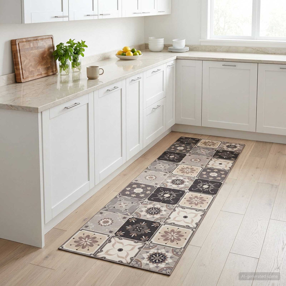 vidaXL Alfombra de cocina Mosaico gris y beige 300 x 60 cm