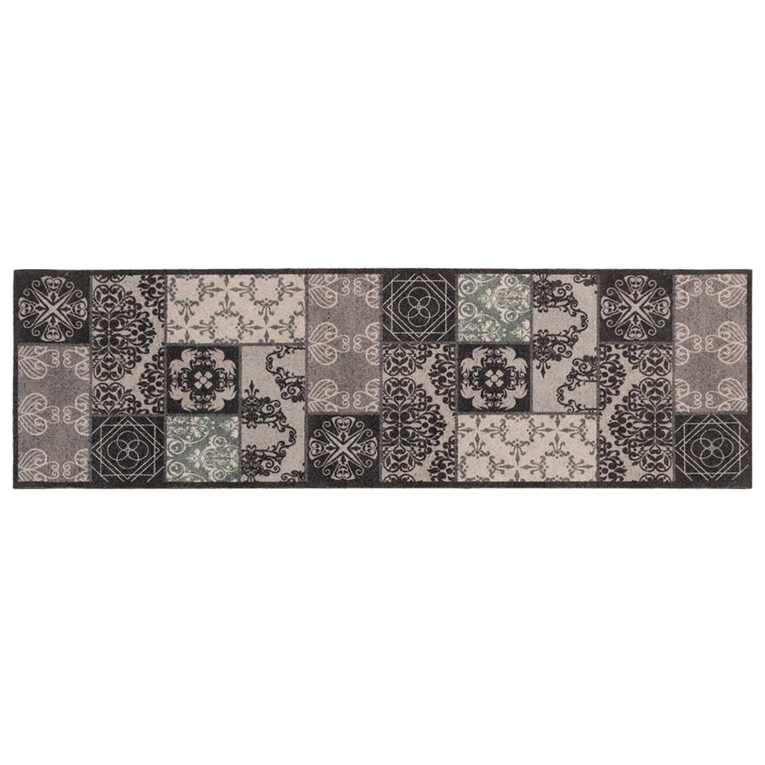 vidaXL Alfombra de cocina mosaico negro 180 x 60 cm 100% Poliamida