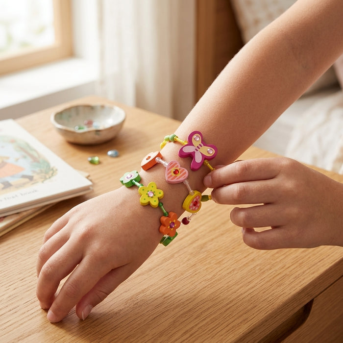 Pulsera Multicolor Flores Infantil Madera Fiesta