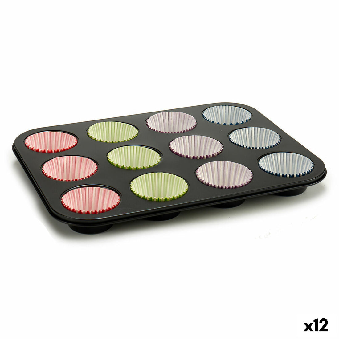 Moldes para Magdalenas Azul Negro Rojo Verde Morado Multicolor 7 x 3 cm 35 x 3 x 26,5 cm Bandeja para Horno (12 Unid