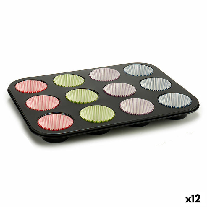 Moldes para Magdalenas Azul Negro Rojo Verde Morado Multicolor 7 x 3 cm 35 x 3 x 26,5 cm Bandeja para Horno (12 Unid