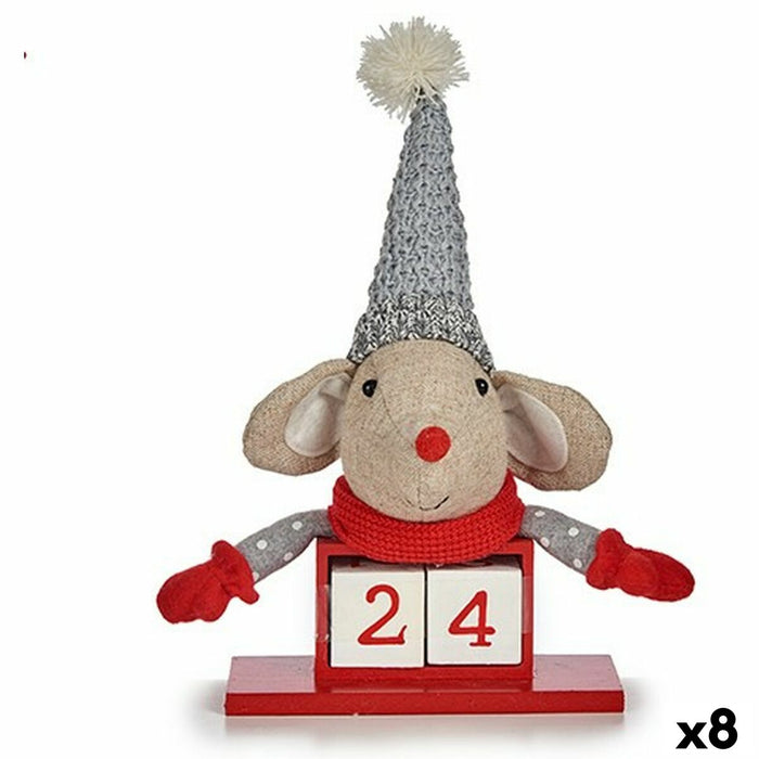 Adorno Navideño Blanco Rojo Gris Crema Ratón 20 x 11 x 20 cm Calendario (8 Unidades) Madera