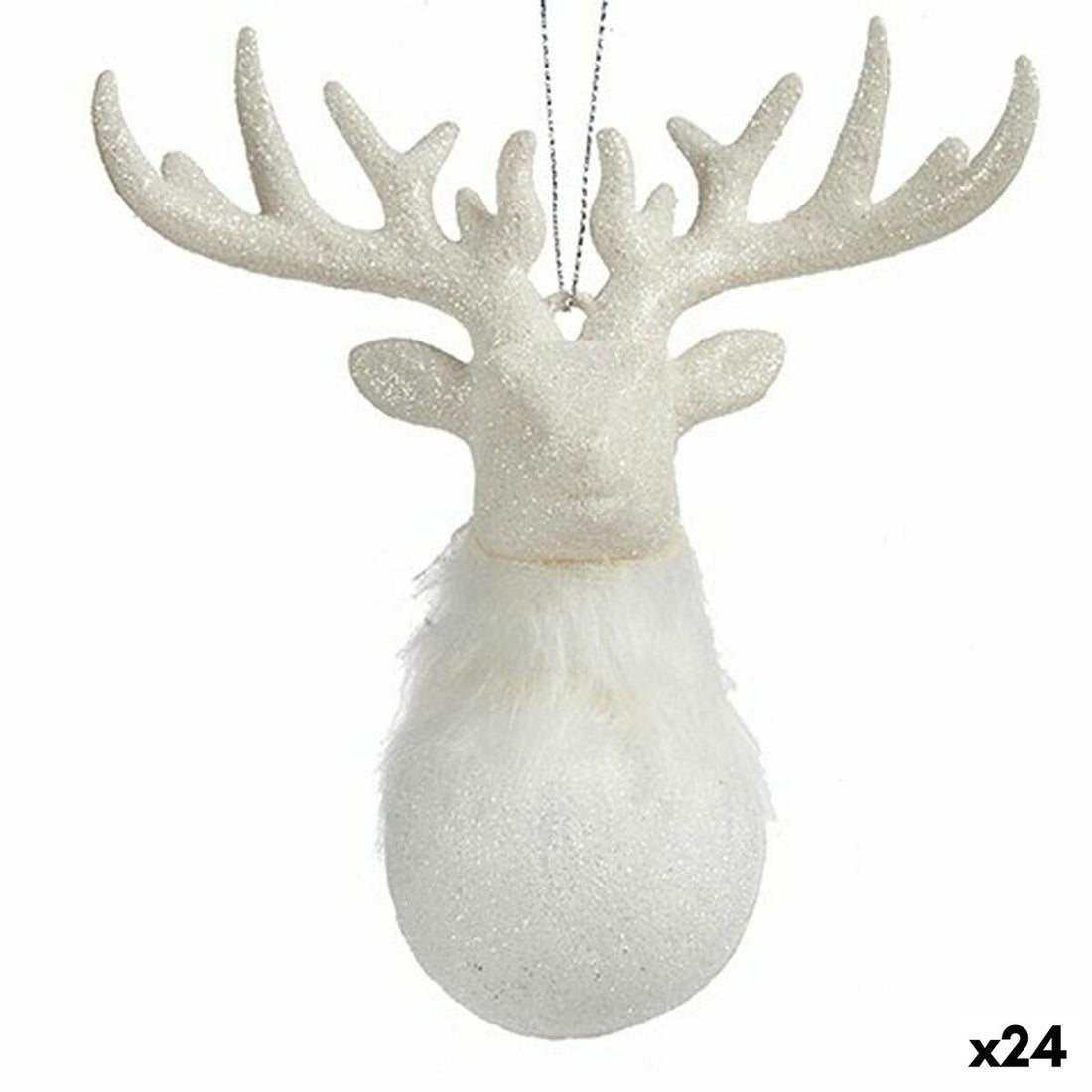 Adorno Navideño Blanco Plástico Purpurina Reno 14 x 15,5 x 7 cm (24 Unidades)