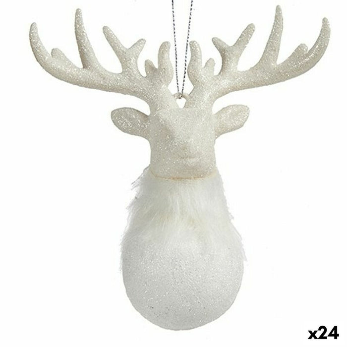 Adorno Navideño Blanco Plástico Purpurina Reno 14 x 15,5 x 7 cm (24 Unidades)