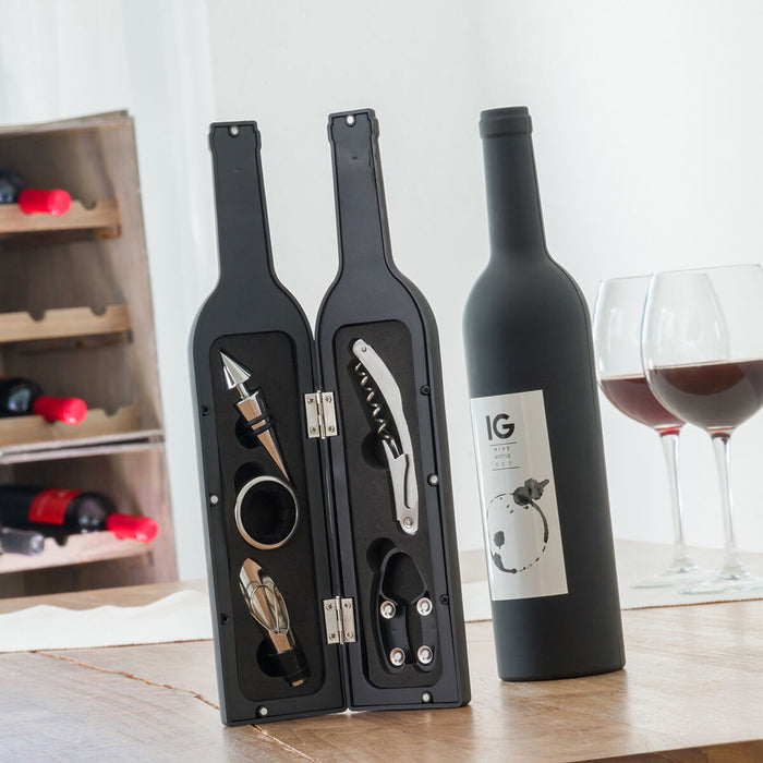 Estuche de Vino Botella 5 Piezas ABS Invierno Regalo Original Negro