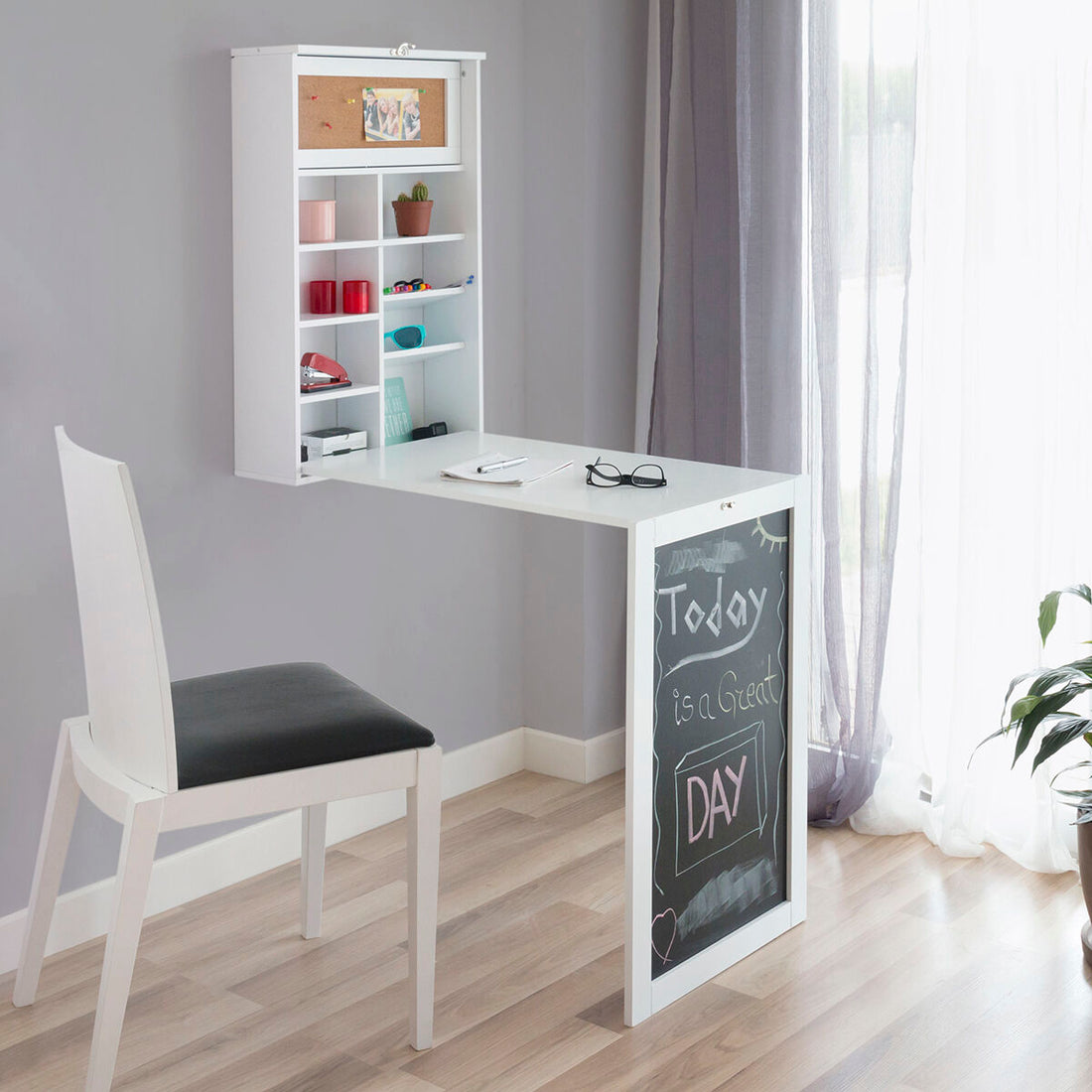 Escritorio Plegable de Pared Woldy Madera Oficina Blanco