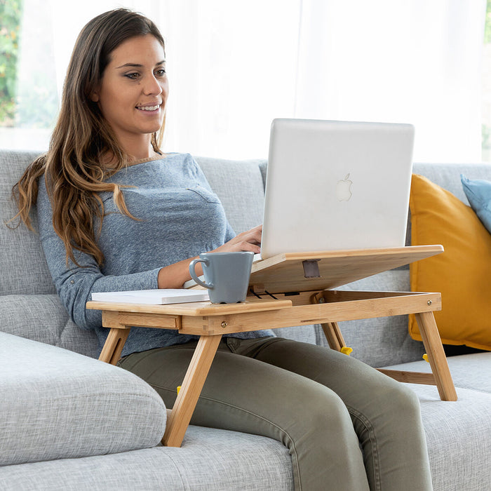 Mesa Plegable Auxiliar de Bambú Lapwood Gaming Teléfonos y Tablets Beige