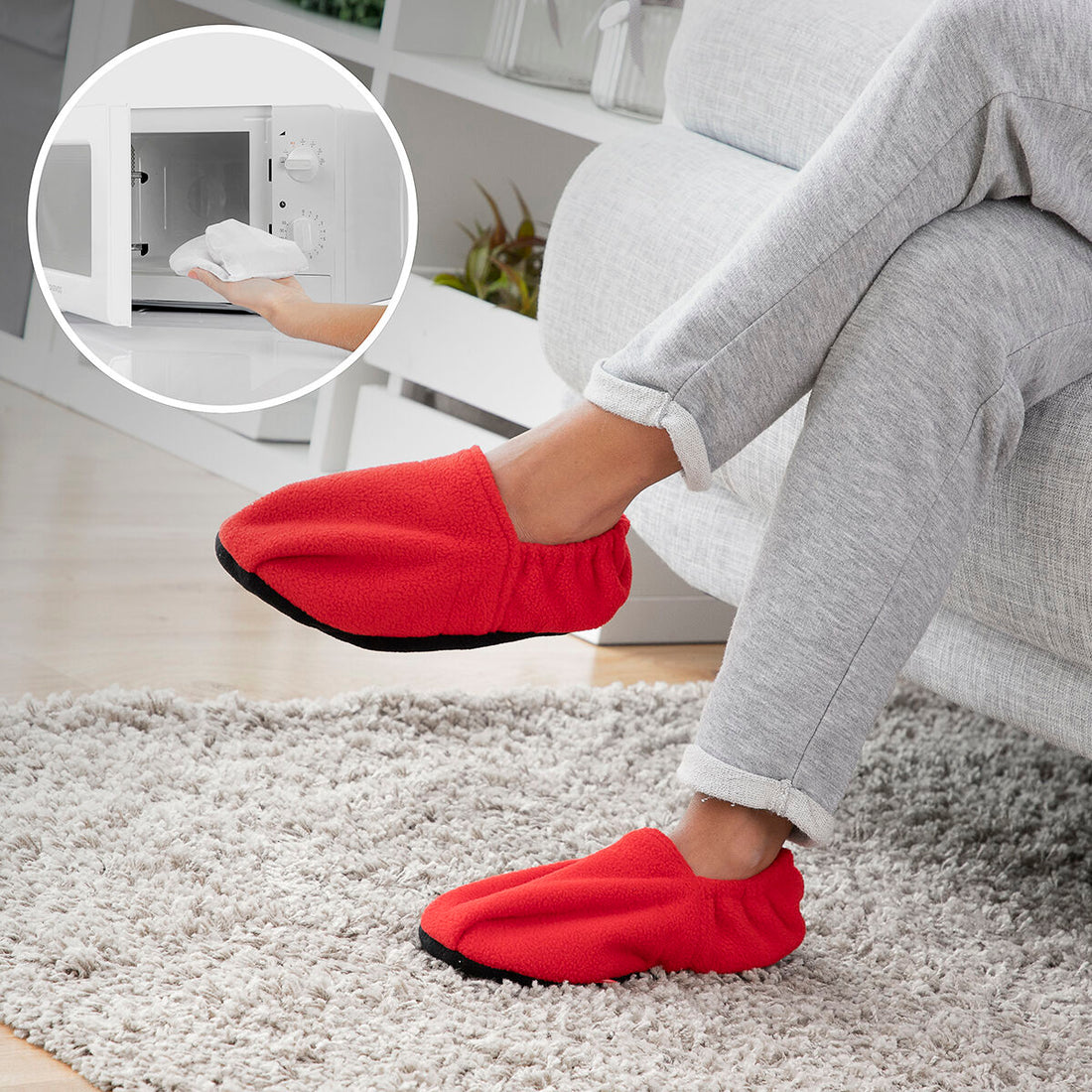 Zapatillas de Casa Calentables en Microondas Rojo Poliéster Invierno Regalo Original