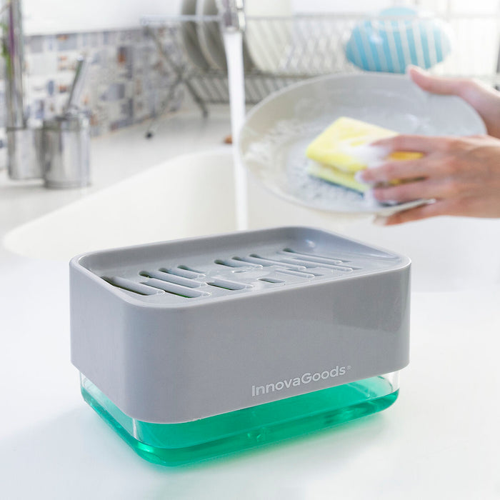 Dispensador de Jabón 2 en 1 para Fregadero Pushoap ABS Gris 330 ml