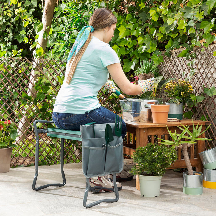 Banco de Jardinería Plegable con Bolsa para Herramientas 3 en 1 Situl Hierro Aire Libre / Camping
