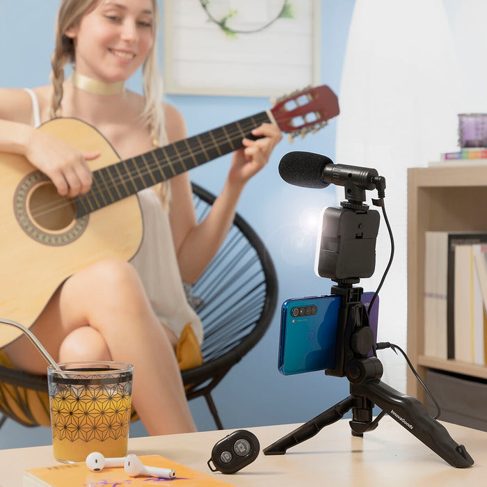 Kit Vlogging con Luz, Micrófono y Mando Plodni 6 Piezas ABS LED Plegable Football World Cup Fotografía