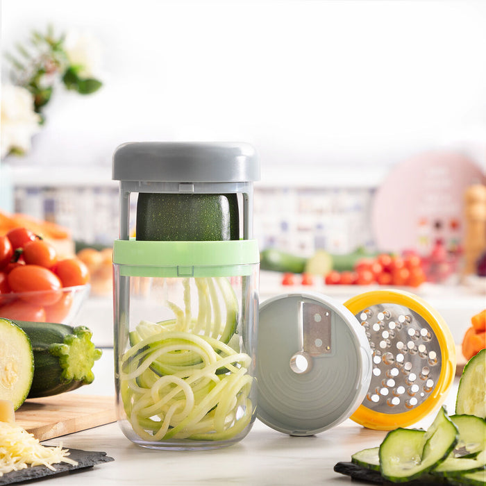 Cortador de Verduras en Espiral y Rallador con Recetas Vigizer sin BPA Vida Sana Gris