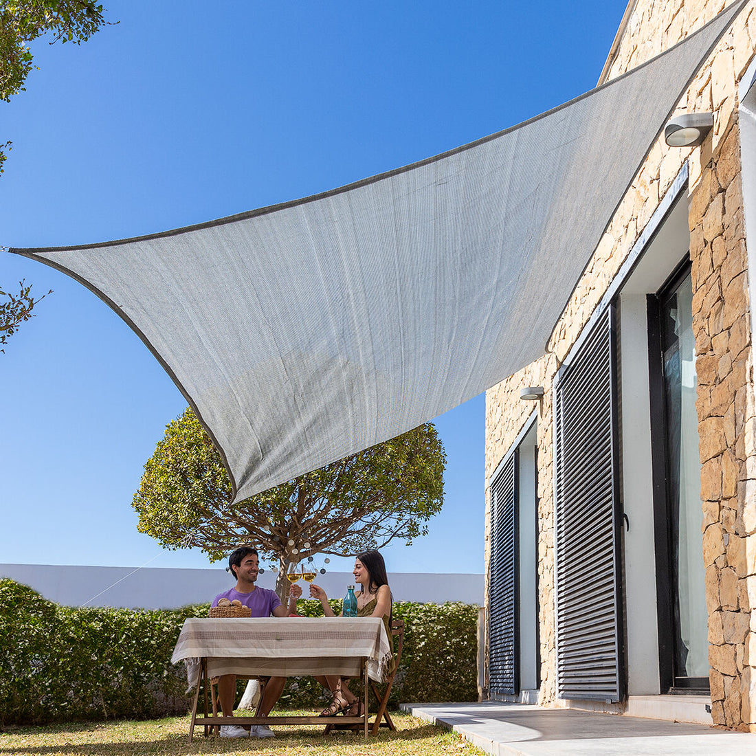 Toldo Vela de Sombra Rectangular Reshad 3 x 4 m HDPE 185 GMS Aire Libre / Camping Verano