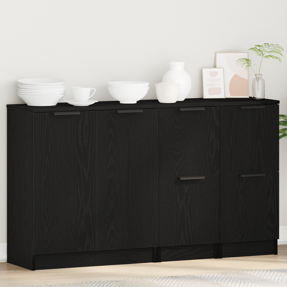 vidaXL Aparador 3 uds. Roble Negro 120 x 30 x 70 cm