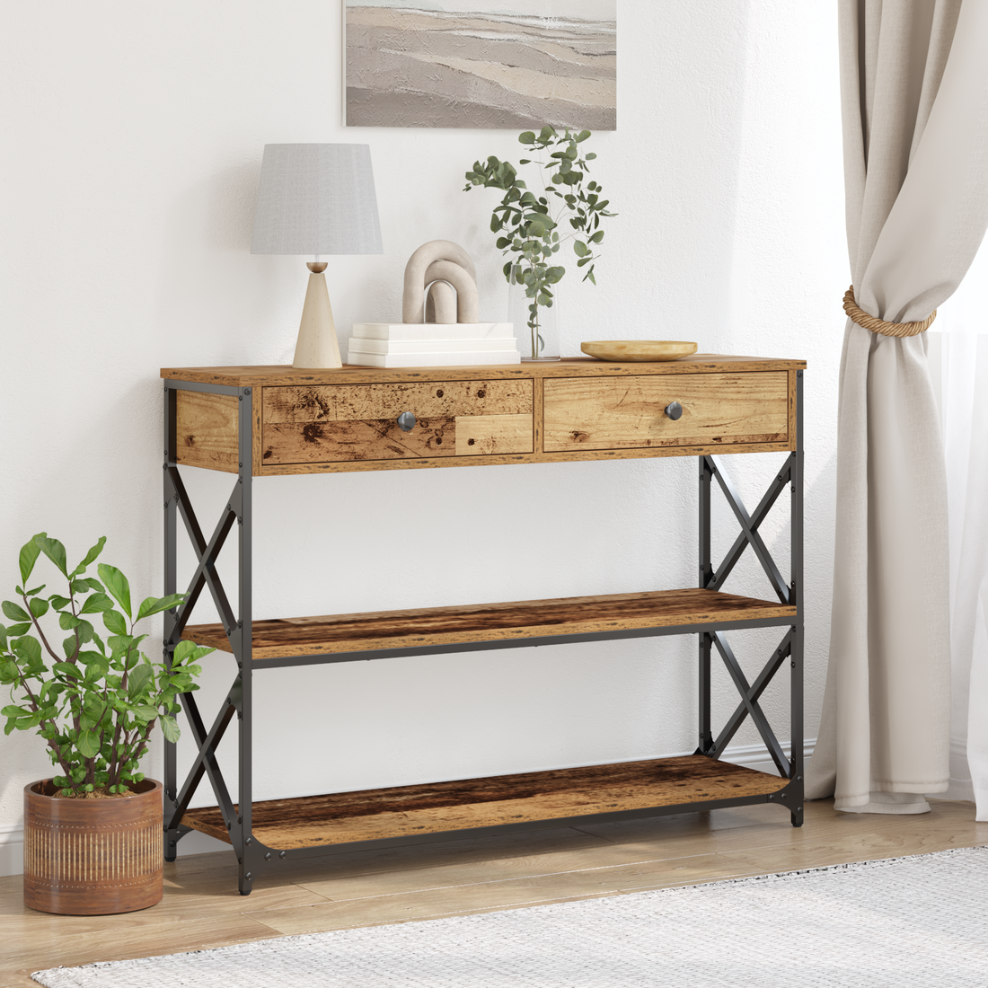 vidaXL Mesa de Consola Madera vieja 100 x 28 x 75 cm
