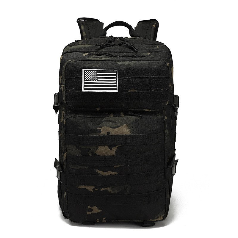 Mochila Táctica Militar 50L Apertura 180º Camuflaje Negro | Camuflaje Urbano Impermeable MOLLE de Uso Diario