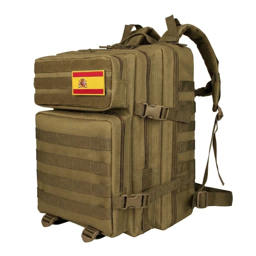 Mochila Táctica Militar 50L Apertura 180º Caqui | Coyote Impermeable MOLLE para Desierto y Monte Bajo