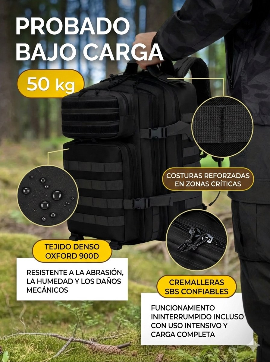Mochila de Moto 50L Apertura 180º | Respaldo Ventilado y Compartimentos para Ruta y Viaj - Negro
