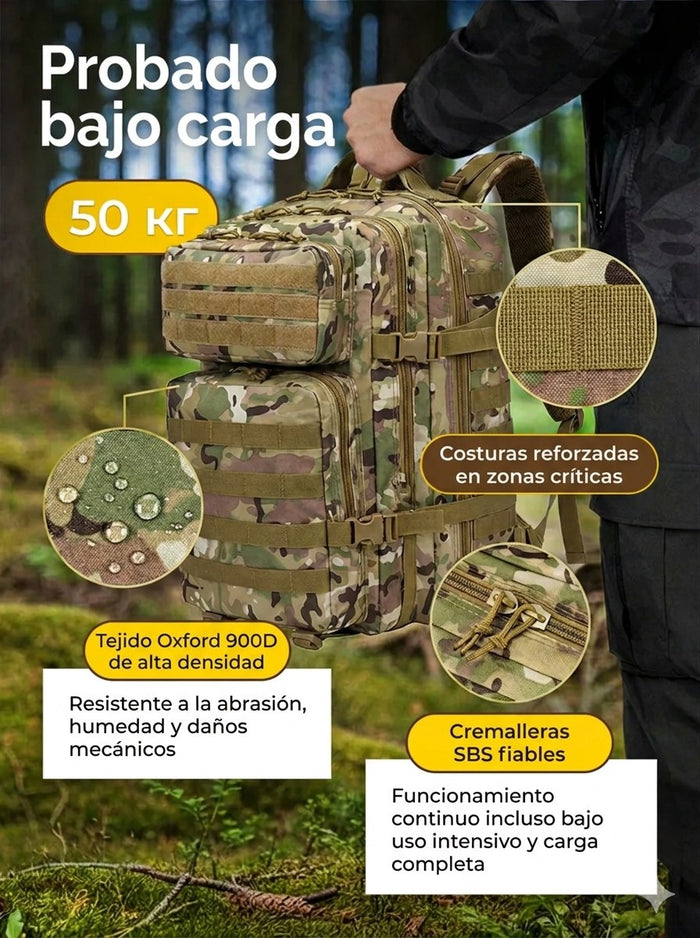 Mochila Deportiva 50L Apertura Completa | Equipación Calzado y Ropa Separados Respaldo V - Negro