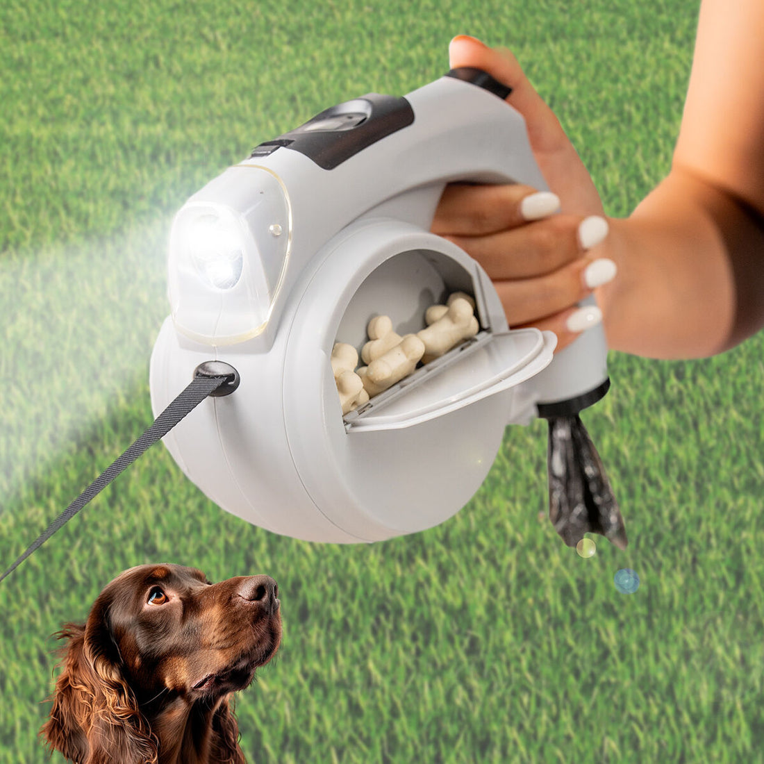 Correa Retráctil para Perros 6 en 1 Leashic ABS LED Gris