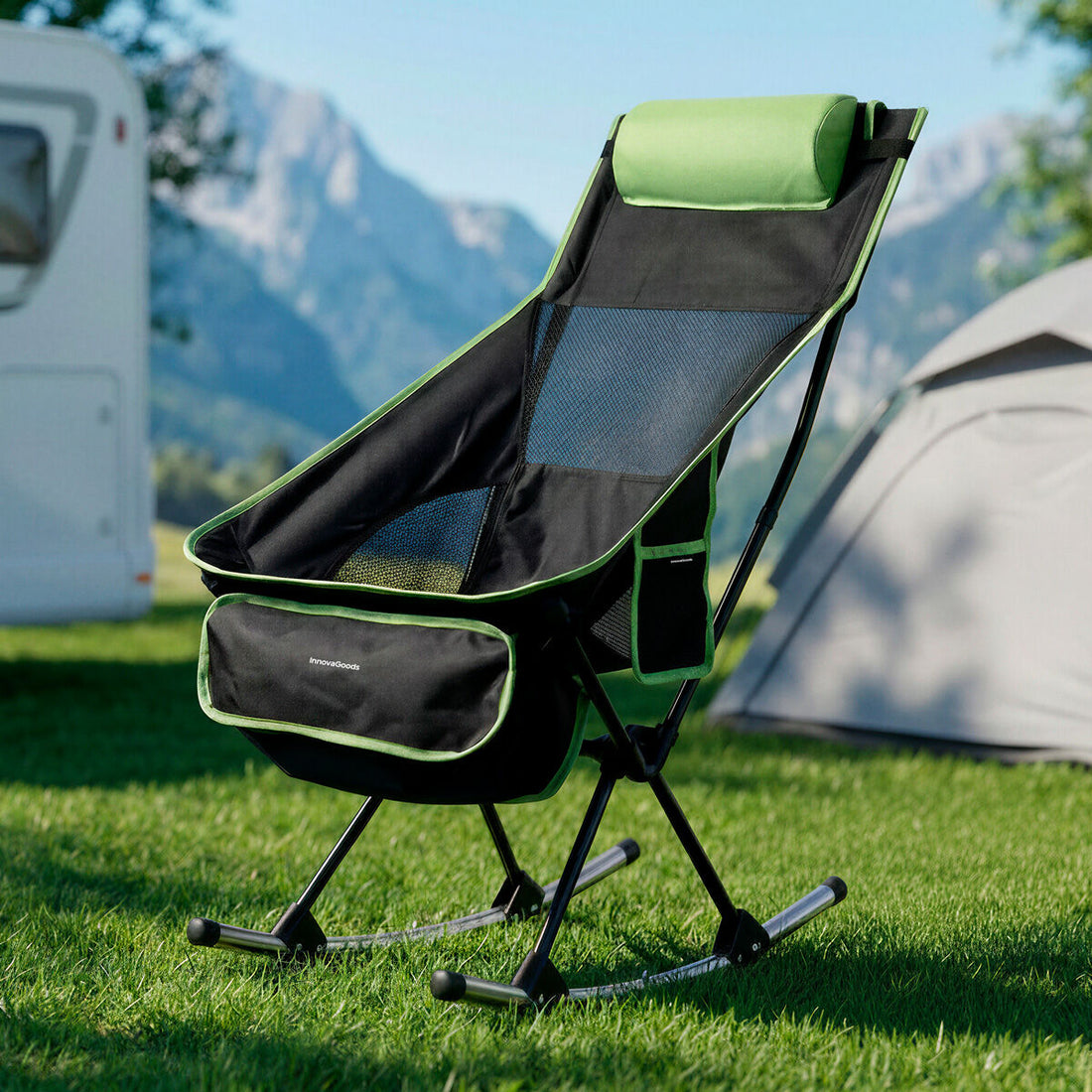 Silla Mecedora Plegable de Camping 2 en 1 con Bolsillo, Cojín y Bolsa de Transporte Trillow Poliéster 600D Aire Libre / Camping Estilo Zen
